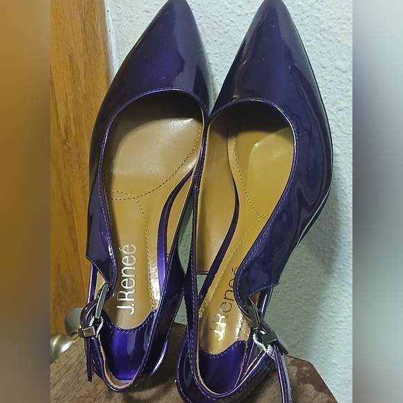 J.Renee Shoes - Renee Maressa Purple Patent Slingback Pumps Sculpted Scale Heel Size 6M